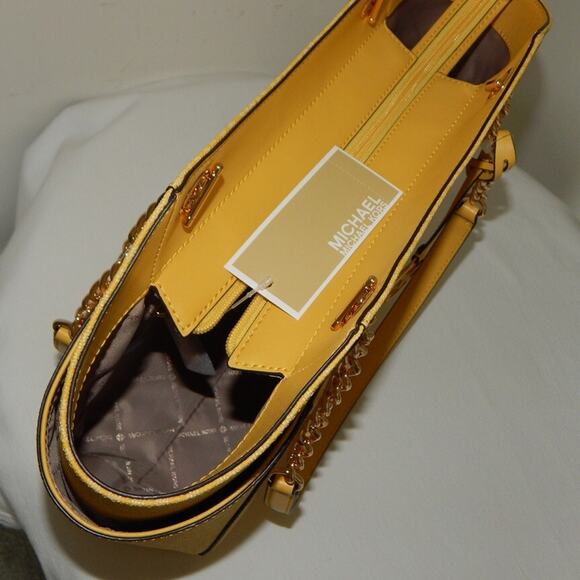 MICHAEL KORS Jet Set Travel Daisy Yellow Monogram LG Chain Shoulder Tote Bag NWT - Picture 11 of 13